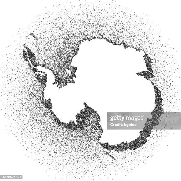 stippled antarctica map - stippling art - dotwork - dotted style - south pole stock illustrations