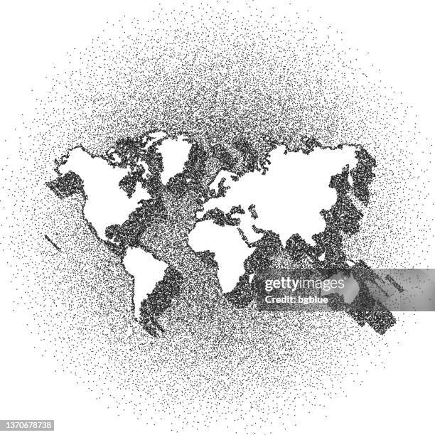 stippled world map - stippling art - dotwork - dotted style - old world map flat stock illustrations