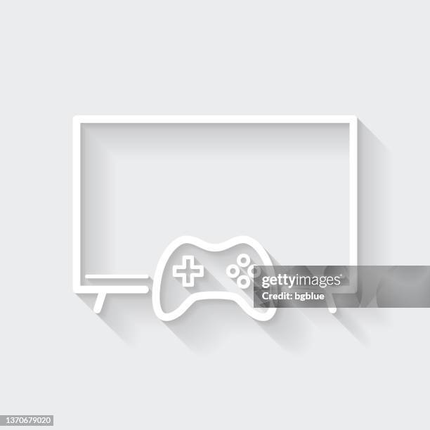 tv with gamepad. icon with long shadow on blank background - flat design - console controller isolated stock illustrations