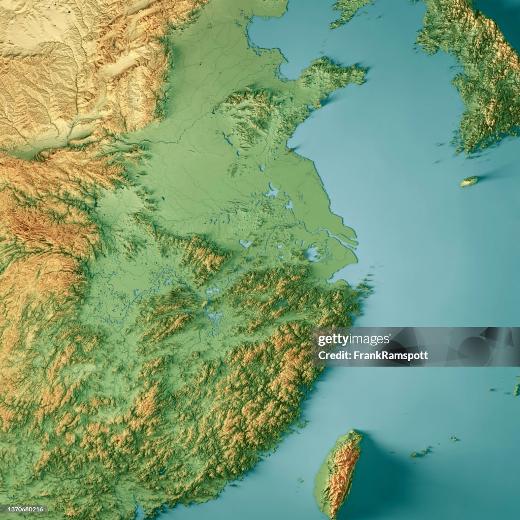 Cor do mapa topográfico da região leste da China
