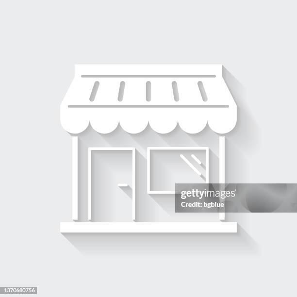 store. icon with long shadow on blank background - flat design - convenient store stock illustrations