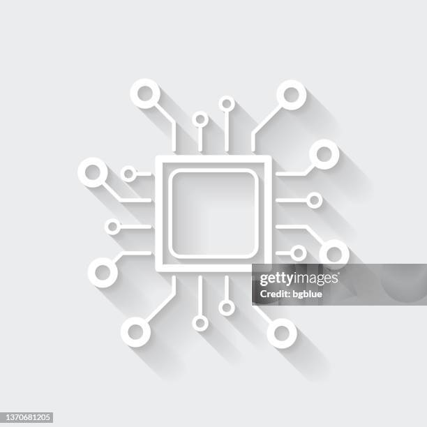 processor. icon with long shadow on blank background - flat design - semiconductor stock illustrations