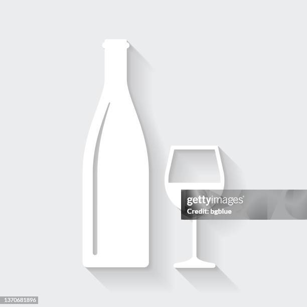 stockillustraties, clipart, cartoons en iconen met wine bottle and wine glass. icon with long shadow on blank background - flat design - wine bottle