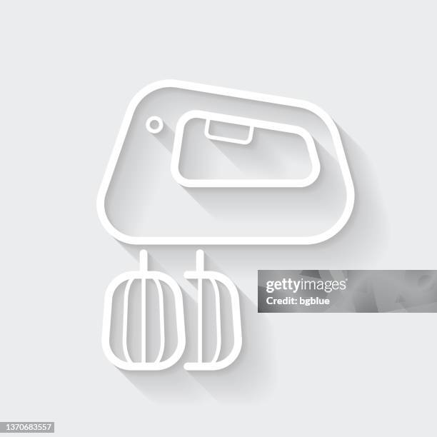 hand mixer. icon with long shadow on blank background - flat design - stirring stock illustrations