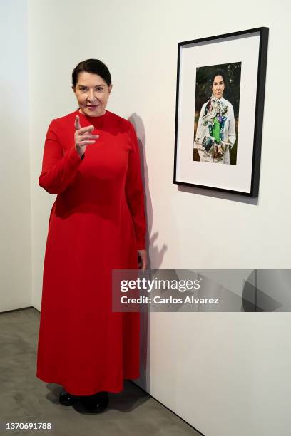 Marina Abramovic presents 'Portrait as Biography' exhibition at the Bernal Espacio Gallery on February 15, 2022 in Madrid, Spain.