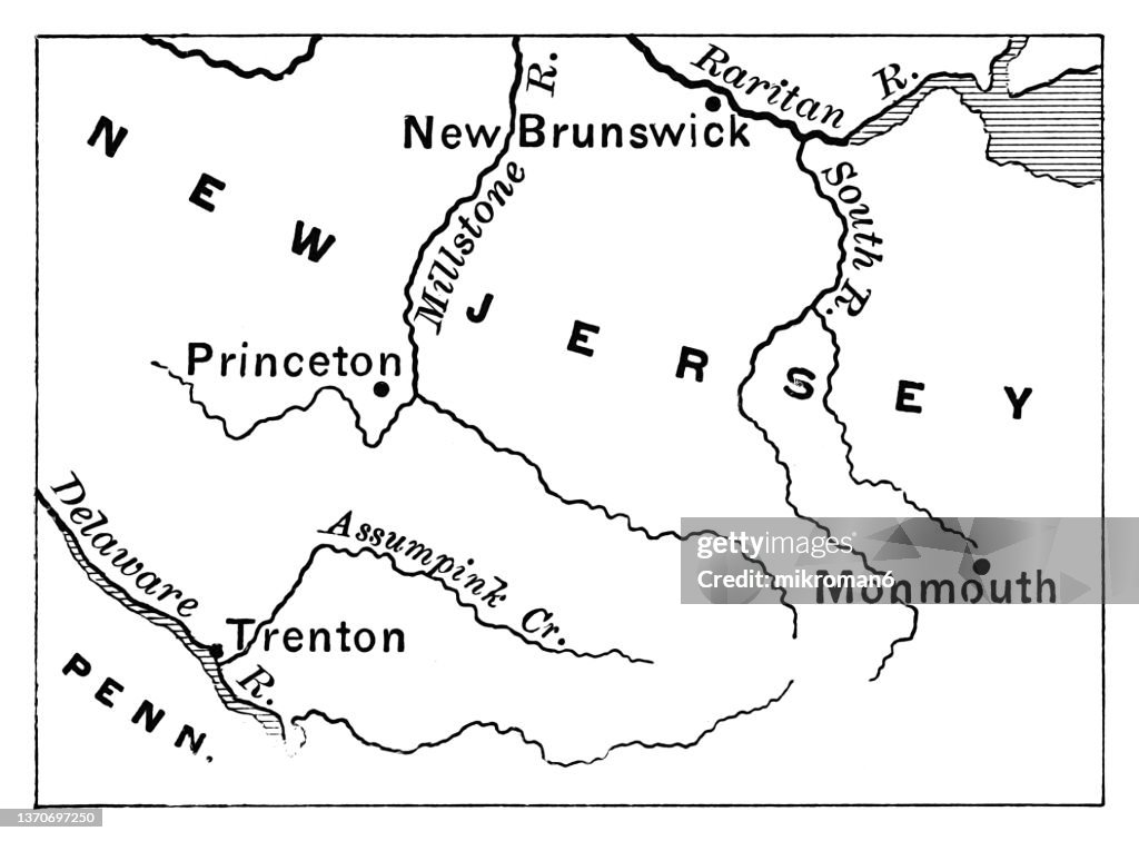 Old map of New Jersey US State, United States of America (USA)