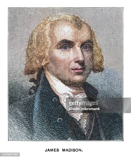 portrait of james madison, fourth president of the united states from 1809 to 1817. - james madison fotografías e imágenes de stock
