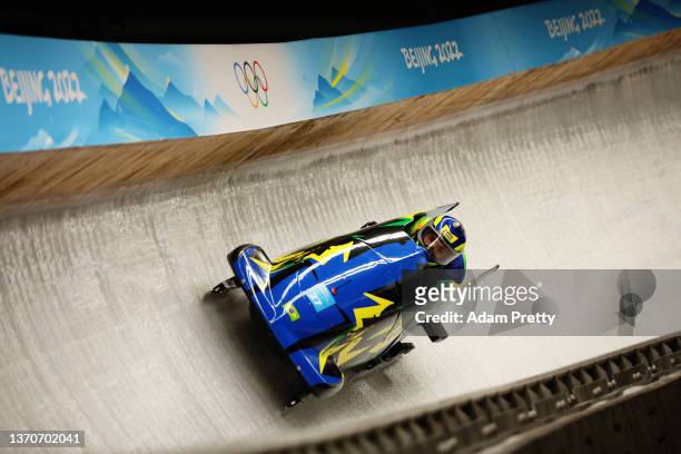 Edson Luques Bindilatti and Edson Ricardo Martins of Team Brazil slide during the 2-man Bobsleigh Heat 3 on day 11 of Beijing 2022 Winter Olympic...