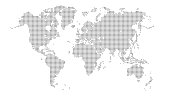World map made of small blacks dots on white background