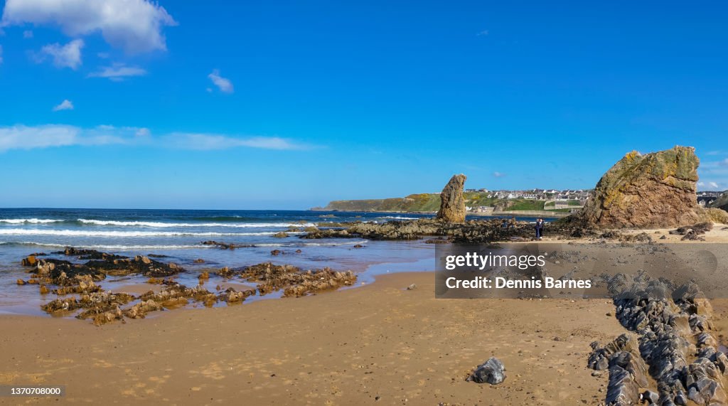 Panorama, Cullen beach Moray Firth, Aberdeenshire, Scotland UK