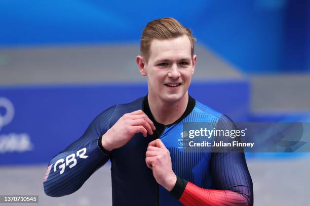 Brad Hall of Team Great Britain reacts during the 2-man Bobsleigh Heat 4 on day 11 of Beijing 2022 Winter Olympic Games at National Sliding Centre on...