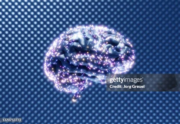 glowing particles on brain - spark imagination stock pictures, royalty-free photos & images