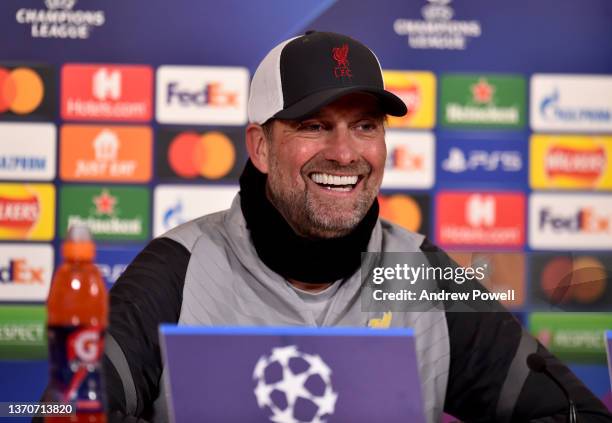 Manager of Liverpool during a press conference at AXA Training Centre on February 15, 2022 in Kirkby, England.