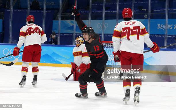 Kent Johnson of Team Canada reacts after a goal by Eric O'Dell of Team Canada in the second period during the Men’s Ice Hockey Qualification Playoff...