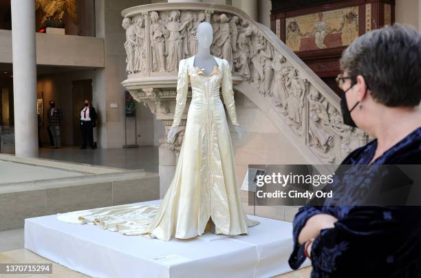 View of the Costume Institute's "In America: An Anthology Of Fashion" Press Preview at The Metropolitan Museum of Art on February 15, 2022 in New...