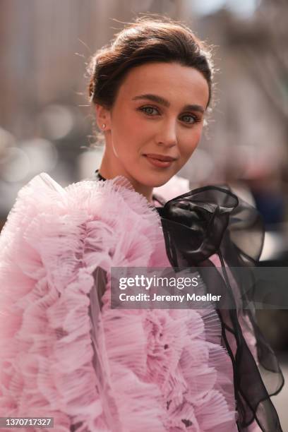 Mary Leest is seen outside PatBo during New York City Fashion Week on February 12, 2022 in New York City.