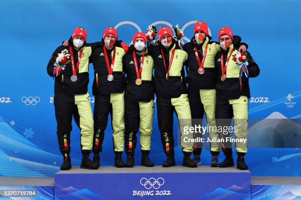 Gold medallist Francesco Friedrich and Thorsten Margis of Team Germany , Silver medallist Johannes Lochner and Florian Bauer of Team Germany and...