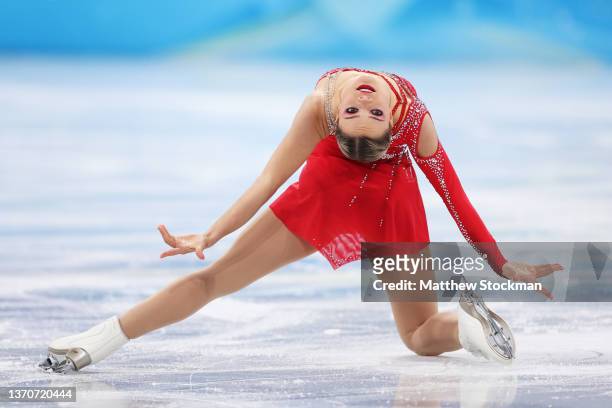 Loena Hendrickx of Team Belgium skates during the Women Single Skating Short Program on day eleven of the Beijing 2022 Winter Olympic Games at...