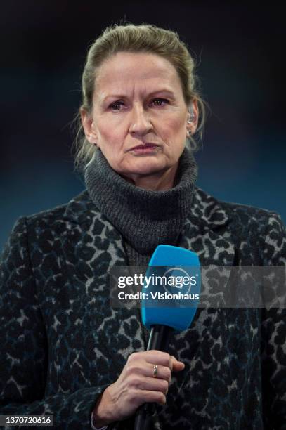 Sport commentator Lucy Ward ahead of the Premier League match between Aston Villa and Leeds United at Villa Park on February 9, 2022 in Birmingham,...