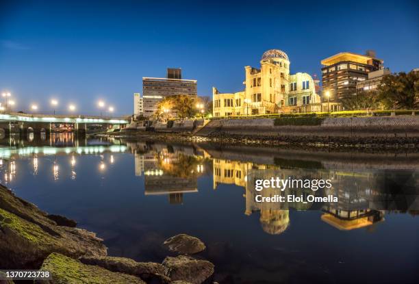 hiroshima motoyasu river cityscape atomic bomb dome japan - hiroshima peace memorial stock pictures, royalty-free photos & images