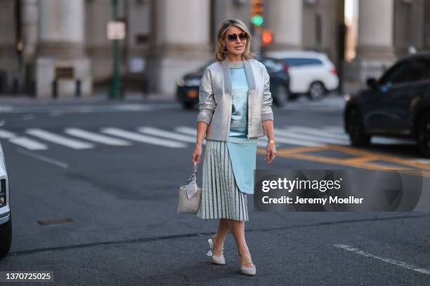 Olga Ferrara is seen outside PatBo during New York City Fashion Week on February 12, 2022 in New York City.