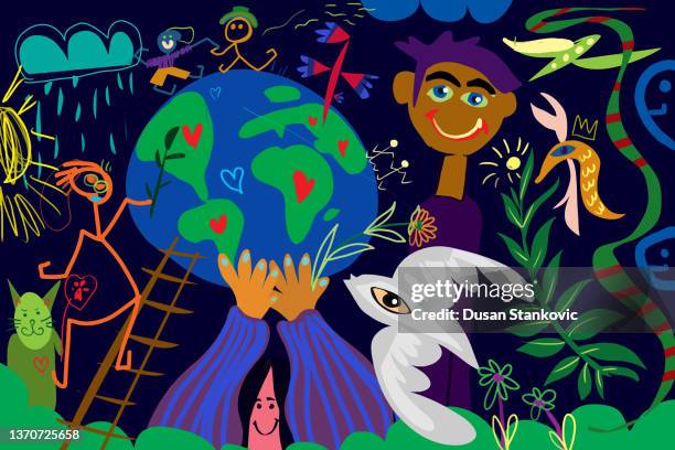 children's drawing - earth goddess stock illustrations