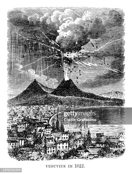 illustrazioni stock, clip art, cartoni animati e icone di tendenza di eruzione del vulcano vesuvio italia 1822 disegno - mt vesuvius