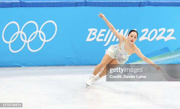 Wakaba Higuchi of Team Japan skates during the Women Single Skating Short Program on day eleven of the Beijing 2022 Winter Olympic Games at Capital...