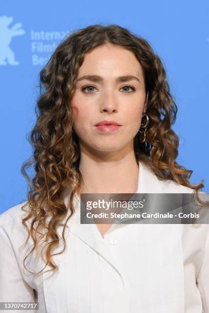 Actress Freya Mavor poses at the "A propos de Joan" photocall during the 72nd Berlinale International Film Festival Berlin at Grand Hyatt Hotel on...