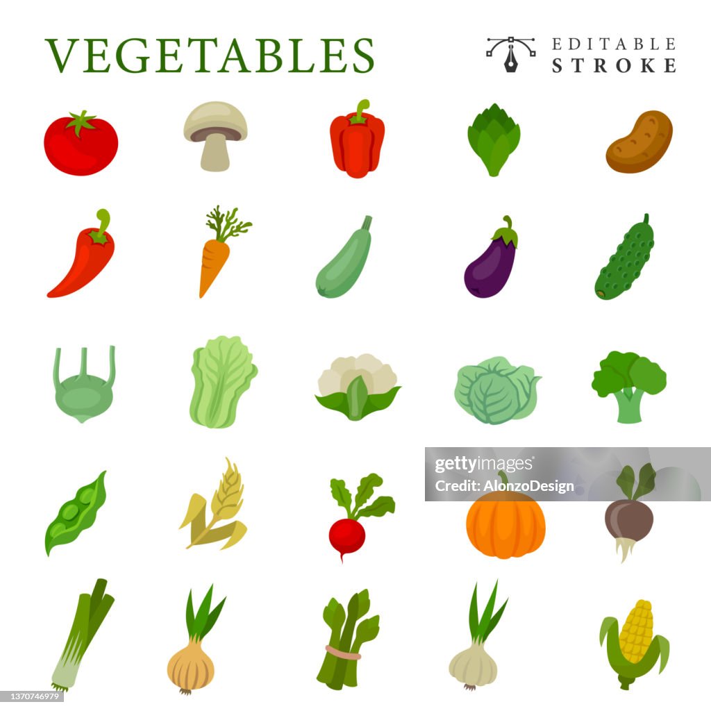 Vegetables Flat Design Icon Set