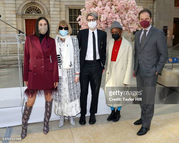 Eva Chen, Anna Wintour, Andrew Bolton, Janicza Bravo, and Max Hollein attend the press preview for "In America: An Anthology of Fashion," the 2022...