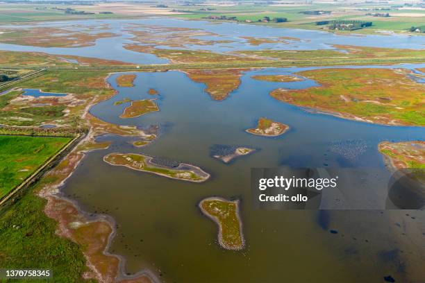 salt marsh and coastline - aerial view - wadden sea stock pictures, royalty-free photos & images