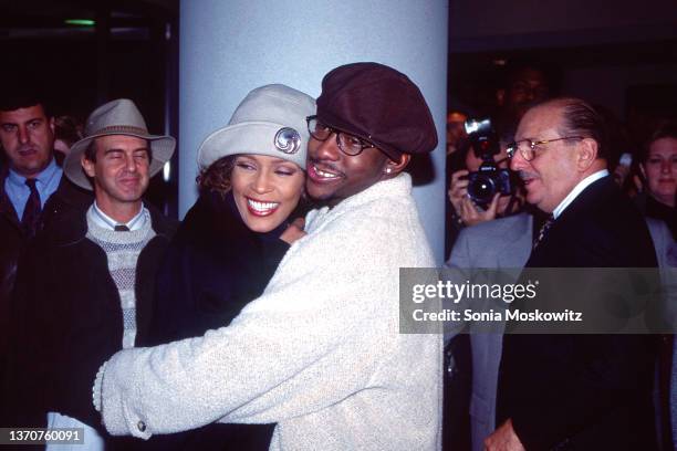 Bobby Brown and Whitney Houston attend the "Cinderella" movie premiere at the Sony Lincoln Square Theater in New York City on October 27, 1997.