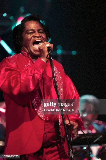 Legendary singer James Brown performs at the 'House of Blues', April 27, 1988 in Hollywood section of Los Angeles, California.