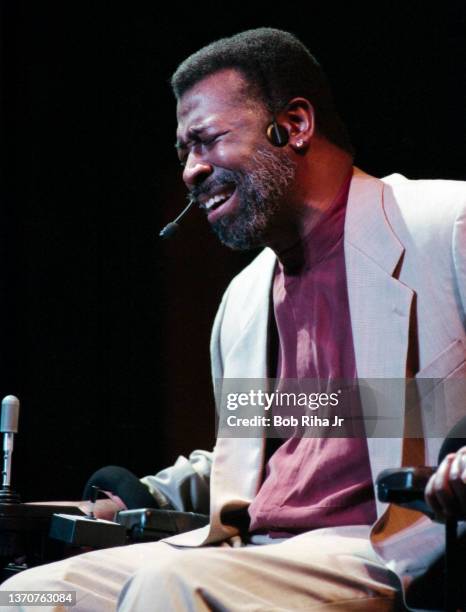 Singer Teddy Pendergrass performs during stage play "Your Arm's too Short to Box with God", March 9, 1996 in Los Angeles, California.