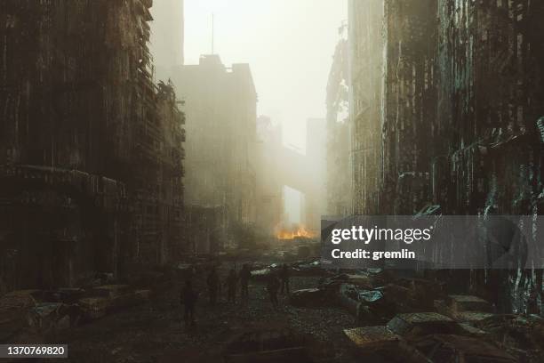 apocalyptic city war zone - demolished stock pictures, royalty-free photos & images