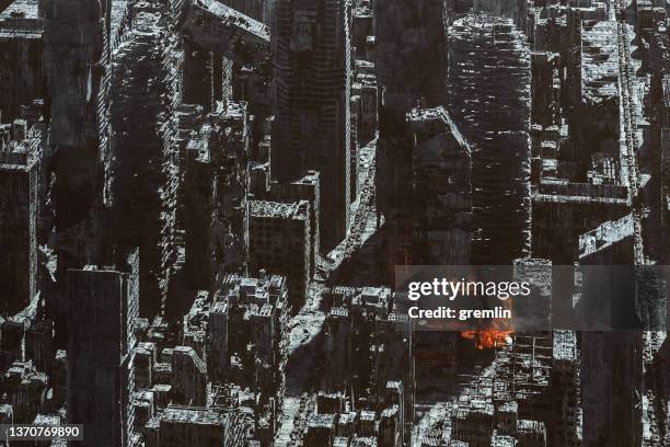 apocalyptic city war zone - burning city stock pictures, royalty-free photos & images