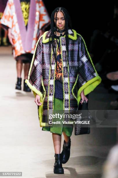 Model walks the runway during the Coach Ready to Wear Fall/Winter 2022-2023 fashion show as part of the New York Fashion Week on February 14, 2022 in...