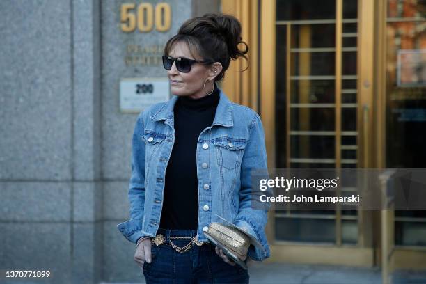 Sarah Palin leaves federal court after her defamation case against New York Times was dismissed on February 15, 2022 in New York City. On Monday U.S....