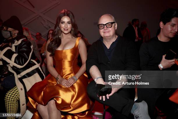 Miss Universe 2021, Harnaaz Kaur Sandhu and Mickey Boardman attend the Bibhu Mohapatra fashion show during New York Fashion Week: The Shows at Spring...
