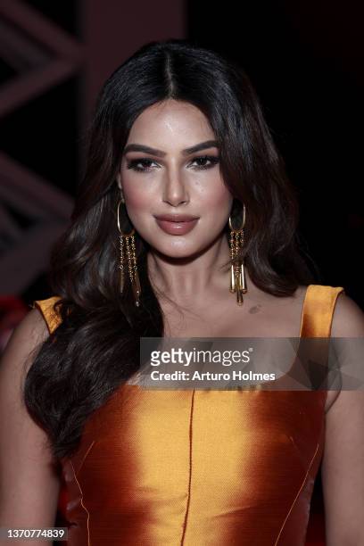 Miss Universe 2021, Harnaaz Kaur Sandhu, attends the Bibhu Mohapatra fashion show during New York Fashion Week: The Shows at Spring Studios on...