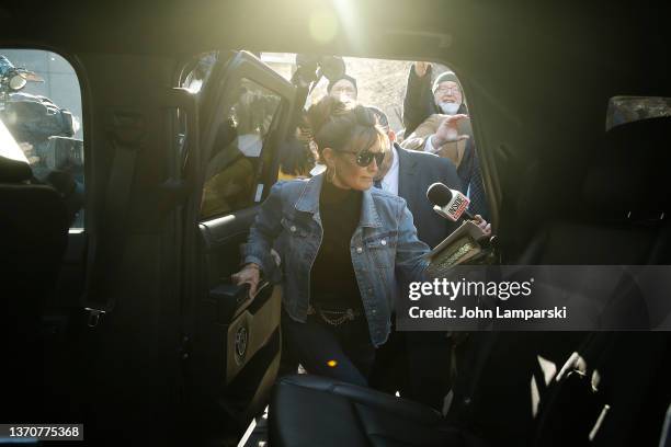 Sarah Palin leaves court after her defamation case against New York Times was dismissed on February 15, 2022 in New York City. On Monday U.S....