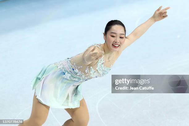 Wakaba Higuchi of Japan skates during the Women Single Skating Short Program on day eleven of the Beijing 2022 Winter Olympic Games at Capital Indoor...