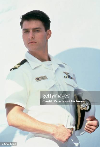 American actor Tom Cruise, as Lieutenant Pete 'Maverick' Mitchell, in a promotional portrait for 'Top Gun', directed by Tony Scott, 1986.