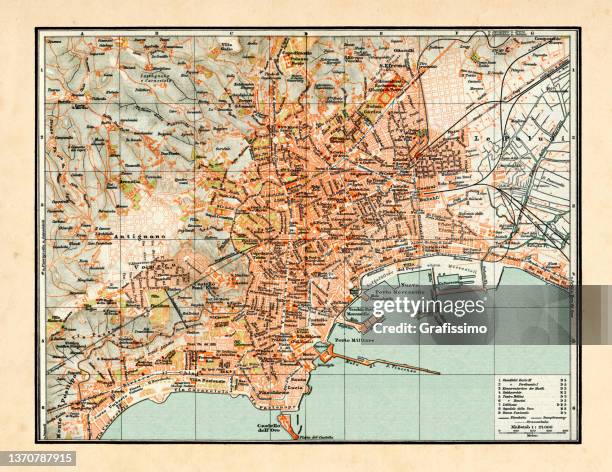 antique map of naples italy 1898 - gulf of naples stock illustrations