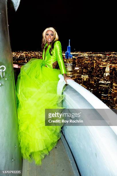 Symone attends as The Empire State Building and Christian Siriano present NYFW at The Empire State Building on February 12, 2022 in New York City.