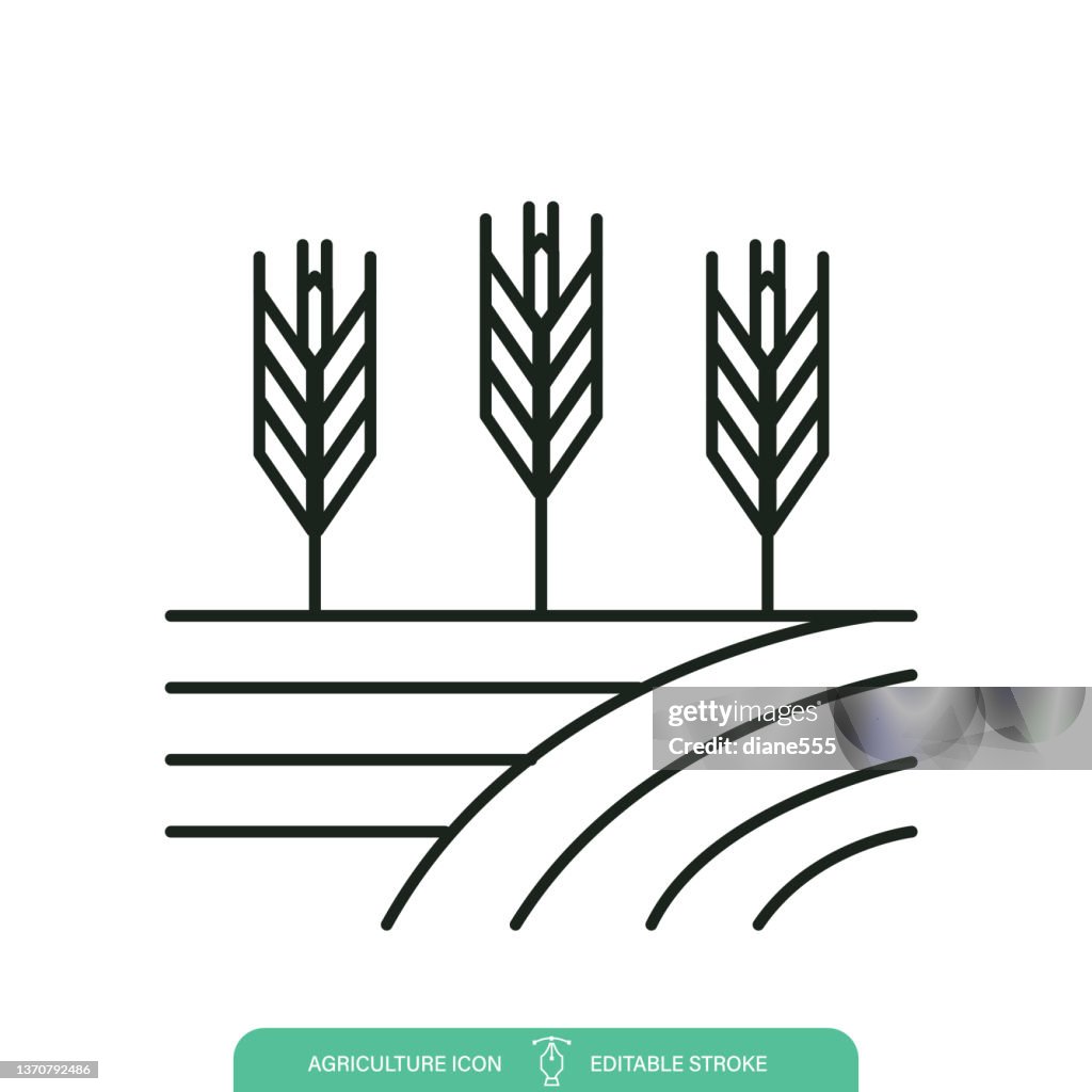 Plowed Wheat Field Agriculture Line icon On A Transparent Background