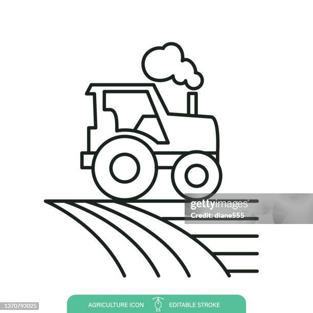 stockillustraties, clipart, cartoons en iconen met field tractor agriculture line icon on a transparent background - omgeploegd veld