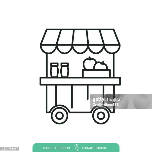 farmer's market cart agriculture line icon on a transparent background - farmers market stock illustrations