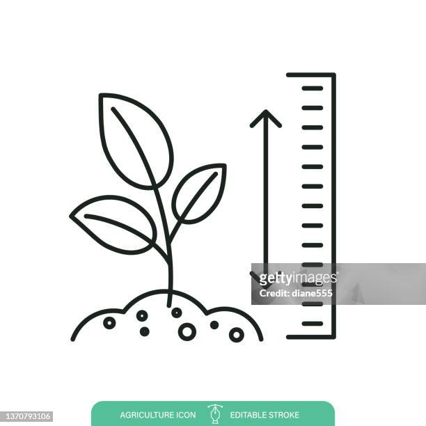 ilustraciones, imágenes clip art, dibujos animados e iconos de stock de icono de línea de agricultura de registro de crecimiento de plantas sobre un fondo transparente - height chart